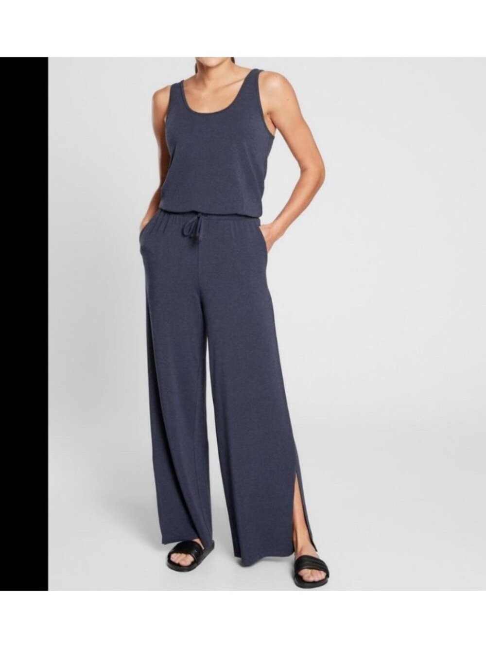 ATHLETA Coastal Romper Women’s Size 16 Wide Leg Slit, Pockets Drawstring New